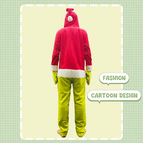 Miniatura 6 de Mono de Papá Noel, monstruo verde, unisex, para adultos, pijama con capucha de Navidad, disfraz de fiesta