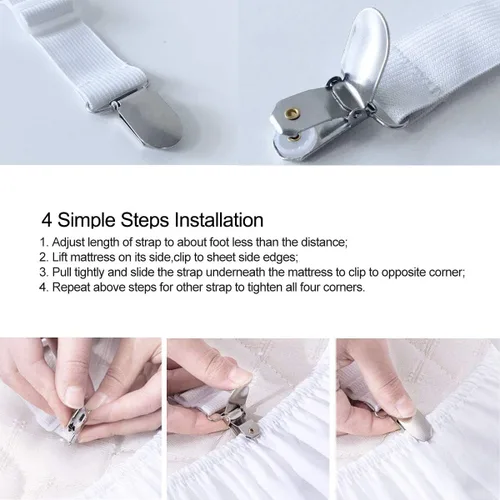 Miniatura 6 de Sujetadores para sábana de cama - 2 vías ajustables, tiras cruzadas, sujetadores de esquina de sábana, clips, pinzas, banda elástica para sábana