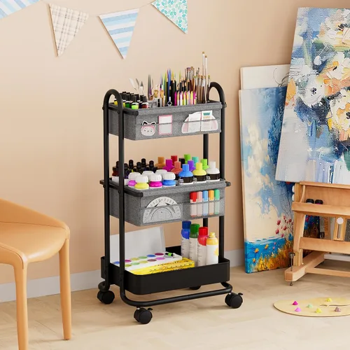 Miniatura 7 de Modanais Carrito organizador de pañales para bebé, carrito de almacenamiento rodante de 3 niveles con ruedas, artículos esenciales para bebé