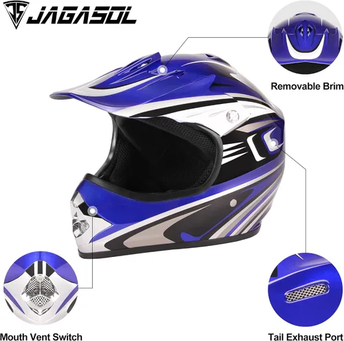 Miniatura 2 de JAGASOL - Cascos de motocross DOT para niños de 8 a 14 años, cascos de bicicleta de calle, todoterreno, bicicleta de cross para niños, BMX, MX