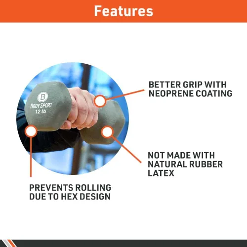 Miniatura 5 de Body Sport Par de mancuernas de neopreno - Equipo de entrenamiento de fuerza para ejercicios - Accesorios de gimnasio en casa - Entrenamiento