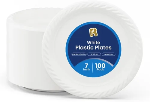Miniatura 8 de R-kay Tazones de plástico - 100 unidades de tazones desechables aptos para microondas - Tazones de plástico blanco resistentes, de alta resistencia