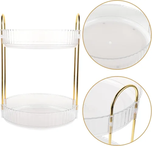 Miniatura 8 de Hemobllo Organizador de maquillaje giratorio con rotación transparente caja de almacenamiento de cosméticos estantes ajustables para tocador y baño