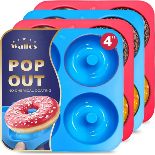 Miniatura 12 de Walfos Molde de Silicona para Donas de Tamaño Completo para Hornear - Juego de Sartén de Silicona para Donas de 4 Pulgadas de Tamaño Grande para 4