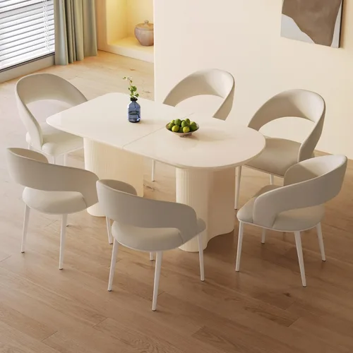 Miniatura 11 de Mesa de comedor negra de 55 pulgadas, una mesa rectangular de extremo redondeado con patas de diseño ondulado para cocina, comedor, oficina en casa