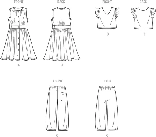 Miniatura 3 de Simplicity Vestido para niños y niñas, top corto y pantalones sin botones, paquete de patrón de costura, código de diseño S9761, tallas 3-4-5-6