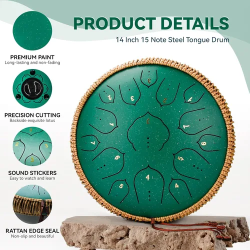 Miniatura 3 de Tambor de Lengua de Acero - Tambor de Acero de 15 Notas - Instrumento de Tambores de Lengua de 14 Pulgadas, Tambores Handpan con Libro de Música