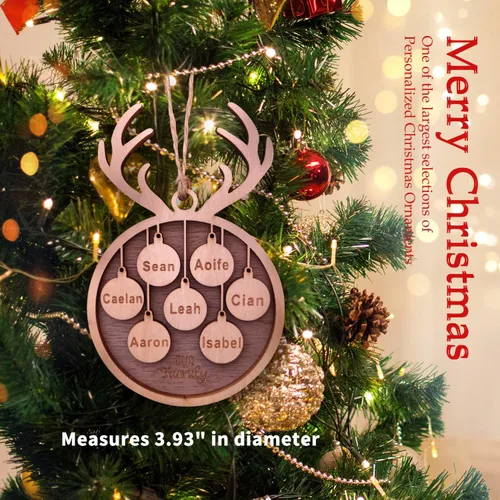 Miniatura 2 de Adorno de Navidad familiar personalizado 2023, adornos de madera para árbol de Navidad con cuerda pequeña, de 1 a 10 nombres personalizados