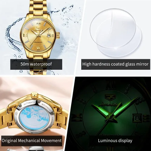 Miniatura 6 de OLEVS - Relojes Automáticos para Mujer con Tourbillon de Diamante, Relojes de Pulsera Elegantes, Fase Lunar, Impermeables, Luminosos