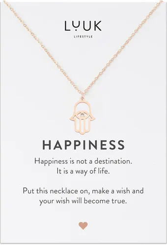 LUUK LIFESTYLE Collares de acero inoxidable para mujer con colgante, tarjeta de joyería de moda con frase de felicidad, amuleto de la suerte, regalo