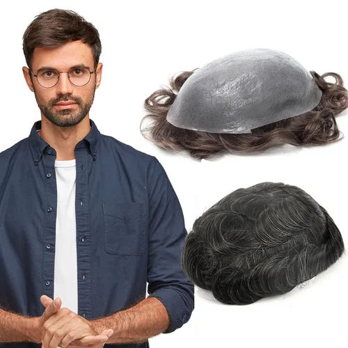 Miniatura 29 de GEXWORLDWIDE GEX 62 colores tupé para hombres 0.002 in piel ultra fina V-loop 8x10 pulgadas cabello humano conjunto gris densidad densidad densidad