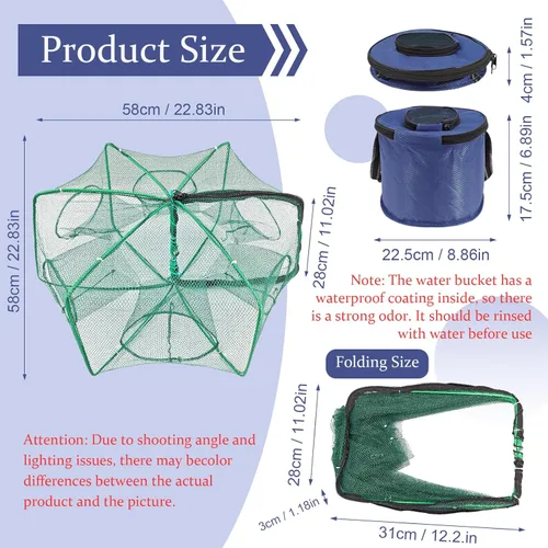 Miniatura 2 de Minnow - Trampa de 24 x 10 pulgadas con red de pesca plegable y cubo de pescado plegable, trampa para cangrejos, cangrejos y camarones para pesca