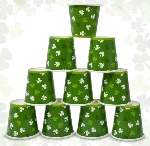 Miniatura 3 de Gift Boutique Paquete de 100 vasos de papel de trébol del día de San Patricio de 2 onzas, mini tazas de trébol verde para fiestas, postres