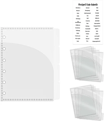 Miniatura 11 de NatSumeBasics Divisores de bolsillos para carpetas A5 sin cremallera, 6 sobres con pestañas para rellenar con efectivo, insertos transparentes