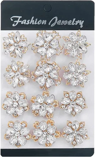 Miniatura 6 de Lote de 12 piezas de broche de flores de diamantes de imitación de cristal surtido para mujeres, kit de ramo de boda nupcial DIY