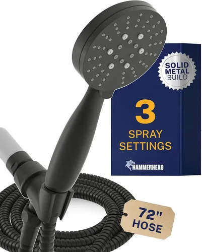 Miniatura 13 de HammerHead Showers Solid Metal 3-Spray Handheld Shower Head with Long Hose and Holder, High Pressure, Wide/Massage/Mist Sprays, Brushed Nickel, 1.75