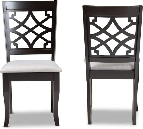 Miniatura 4 de Baxton Studio Mael - Juego de 2 sillas de comedor y sillas de comedor tapizadas de tela gris y acabado marrón oscuro de madera