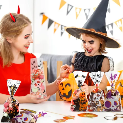 Miniatura 6 de DIYASY Paquete de 180 bolsas de celofán de Halloween, bolsa de plástico para dulces para niños, bolsas transparentes para aperitivos, recuerdos