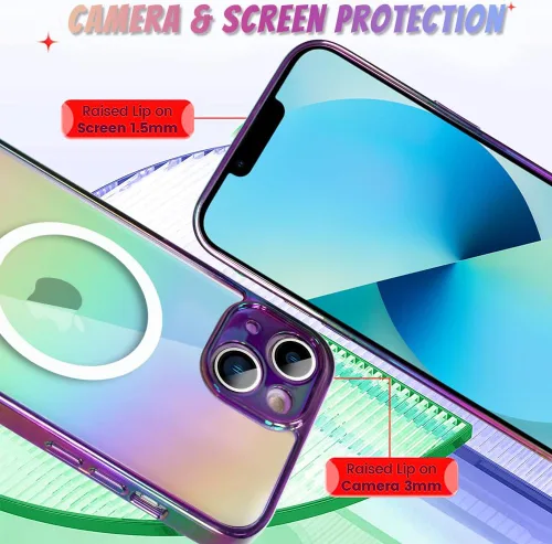 Miniatura 5 de Bonoma Funda magnética para iPhone 13 【Soporte para Magsafe】Protector de cámara de lujo de cristal fluorescente iridiscente con láser brillante + 2