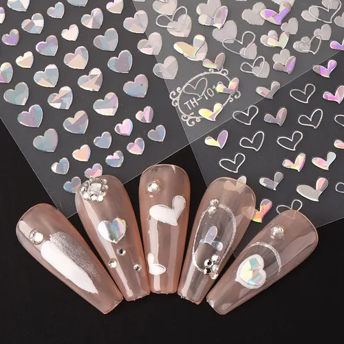 Miniatura 2 de 8 hojas de calcomanías de arte de uñas Aurora para mujeres, niños y niñas, láser de estrella plateada, serpiente, flor, conejo, corazón, diseño