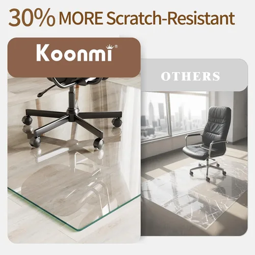 Miniatura 4 de Koonmi Tapete para silla de vidrio templado de 36"x48" - Tapete premium para silla de oficina para suelos de madera dura y alfombra de pelo bajo