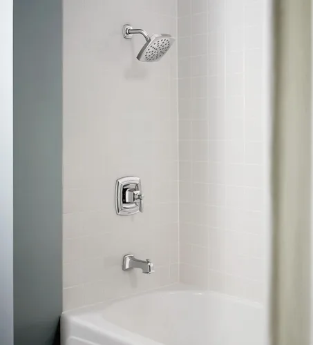 Miniatura 3 de Moen Conway Chrome Posi-Temp Juego de Grifo para Tina y Ducha con Cabezal Cuadrado, Manija de Palanca de Ducha y Boca de Tina, Válvula Incluida