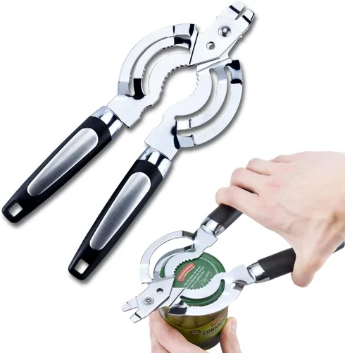 Abridor de tarros, abridor de tarros múltiples para manos débiles, abridor de tapa de tarro de acero inoxidable, abrebotellas de cerveza para manos