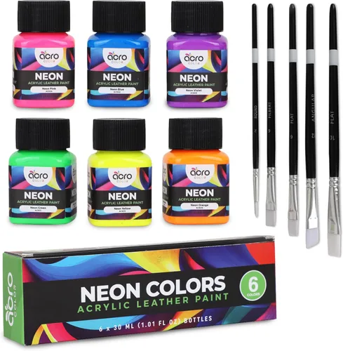 Pintura acrílica para cuero para zapatos, kit de pintura de cuero de 6 colores con 5 pinceles de pintura (desmaquillante y acabado no incluidos),