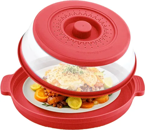 Miniatura 10 de Cubierta para microondas contra salpicaduras, cubierta de microondas para alimentos con bandeja anti-escaldadura, cubierta de placa de microondas