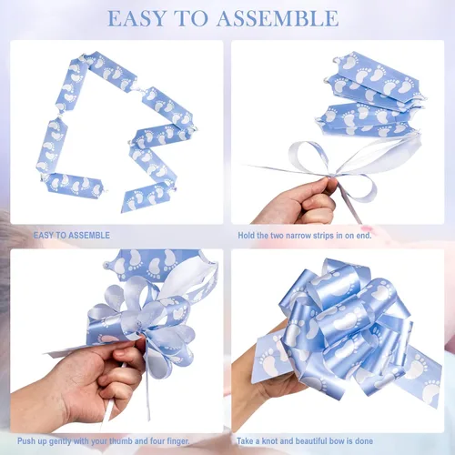 Miniatura 2 de LeZakaa 12 lazos con cinta, lazos de regalo azules con diseño de elefante, nube, estampado de pies, perfectos para bebé niño Floral