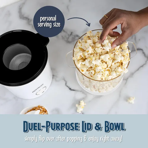 Miniatura 3 de Nostalgia Máquina de Palomitas de Aire Caliente de 8 Tazas y Tazón - Tazón y Tapa 2 en 1, Taza Medidora de 2 oz - Palomitas Sin Aceite para Noches