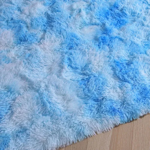 Miniatura 5 de DweIke Alfombras Shag Esponjosas Azules para Dormitorio Sala de Estar, 5x8 Grande Suave Felpa Tie-Dye Azul Cielo para Niñas y Niños, Alfombra Azul