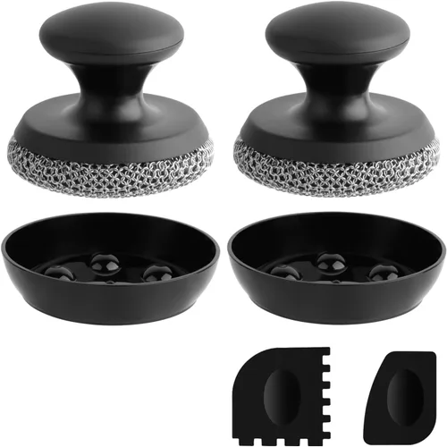 Miniatura 10 de Limpiador de sartén de hierro fundido, estropajo de cadena para sartén de hierro fundido, esponja de limpieza de platos, cepillo/raspador de acero