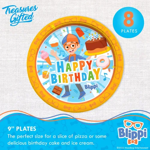 Miniatura 2 de Treasures Gifted Decoraciones de cumpleaños con licencia oficial de Blippi, platos llanos de 9 pulgadas, 8 unidades, suministros de fiesta Blippi