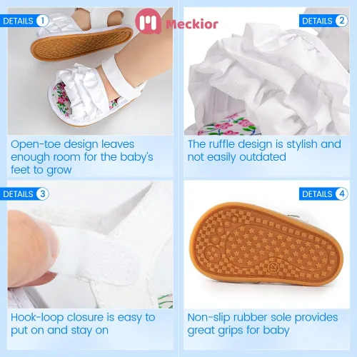 Miniatura 65 de Meckior Sandalias de verano con punta abierta y suave de piel sintética para bebés y niñas pequeñas