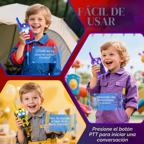 Miniatura 4 de Walkie-talkies de transformación de juguetes para niños, paquete de 3 con ojos iluminados frescos y rango de 2500 pies, juguetes de campamento al