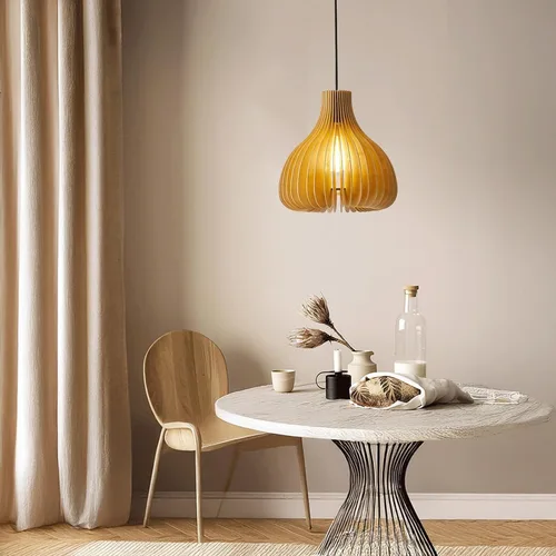 Miniatura 3 de Lámpara colgante de 9.1" Luz Colgante de Techo de Madera Maciza Ajustable Casquillo E27 Decorativa Iluminación Interior para Comedor Cocina Recámara