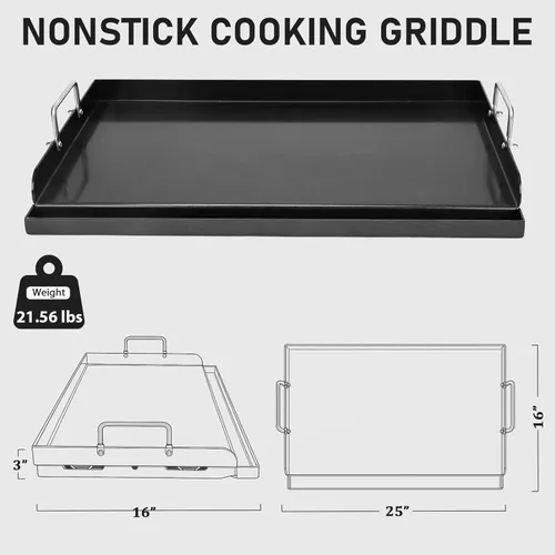Miniatura 2 de Utheer Plancha antiadherente de nanocerámica de 25 x 16 x 2.6 pulgadas para parrillas de gas y carbón, inserto superior plano de hierro fundido