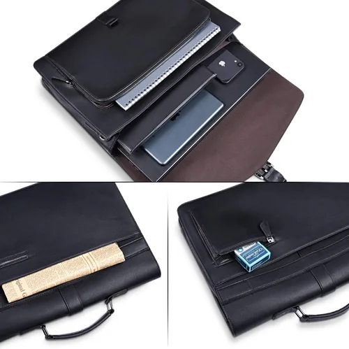 Miniatura 9 de ESTARER Portafolio de cuero para hombres de 15.6 pulgadas, bolsa para computadora portátil para oficina/negocios/viajes, bolsa de hombro grande