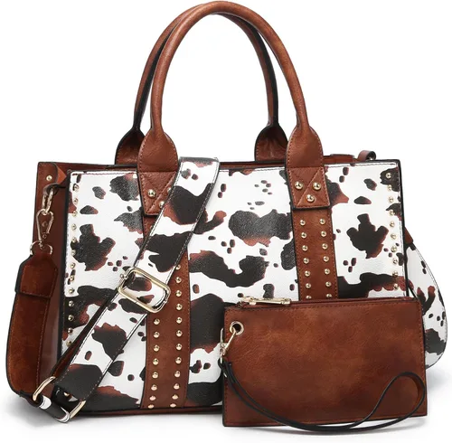Miniatura 11 de Dasein - Bolsos y carteras de mano para mujer, set de bolso tipo bandolera con asa superior, 3 piezas Beige monograma