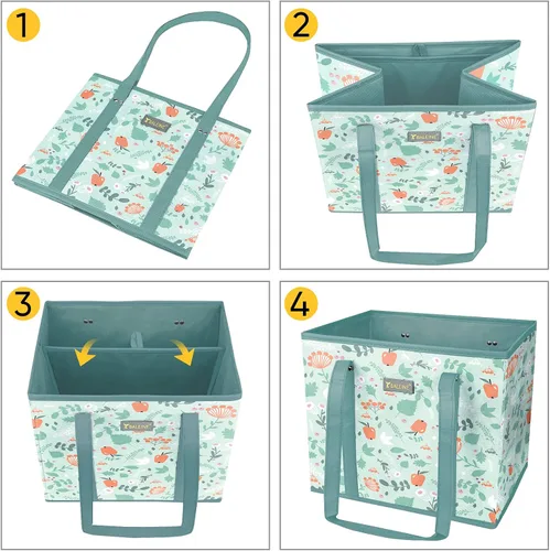 Miniatura 7 de BALEINE Paquete de 3 bolsas de comestibles reutilizables, bolsas de compras plegables para comestibles con parte inferior reforzada y asas
