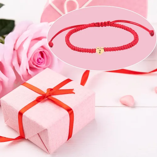 Miniatura 6 de Pulsera de inicial, pulsera dorada con dije de corazón y amor, pulsera con inicial roja de la A a la Z, pulseras de cuerda ajustable hechas a mano