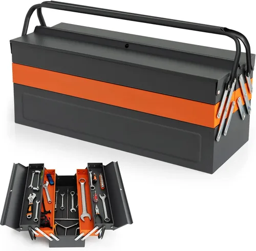 S AFSTAR Caja de herramientas de 22 pulgadas, caja de herramientas de metal de 3 capas con 5 bandejas, asas de longitud completa y diseño de agujero