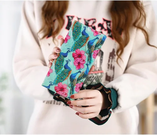 Miniatura 171 de HUA ANGEL Billetera para mujer, ultra delgada y delgada, con bloqueo RFID, tarjetero de crédito, doble embrague, carteras largas, regalo para A-ámbar