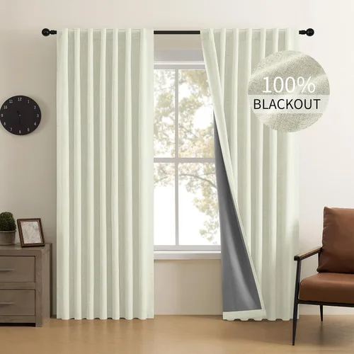 Miniatura 13 de CUCRAF Juego de 2 paneles de cortinas 100% opacas de lino de 84 pulgadas de largo, con pestaña trasera y bolsillo para barra para sala de estar