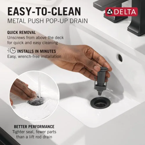 Miniatura 8 de Delta Arvo Centerset Grifo de baño, grifo de baño de 2 manijas negro mate, grifo de lavabo de baño Delta, grifo de baño negro de 3 agujeros, grifo