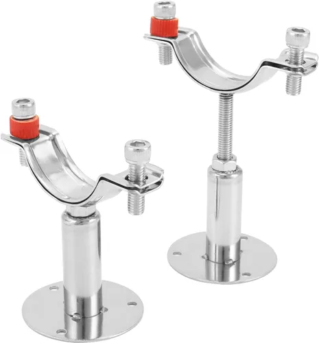 Miniatura 2 de QWORK Abrazadera de soporte de tubo de 2 pulgadas, paquete de 2 soportes de pared y techo de acero inoxidable 304, altura ajustable de 1.969-3.937