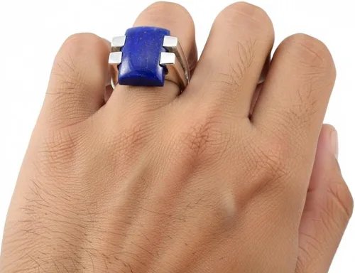 Miniatura 4 de 55Carat Natural Lapislázuli Hombres Anillo Plata Rectángulo Forma Azul Piedra Handamde Tamaño 5,6,7,8,9,10,11,12