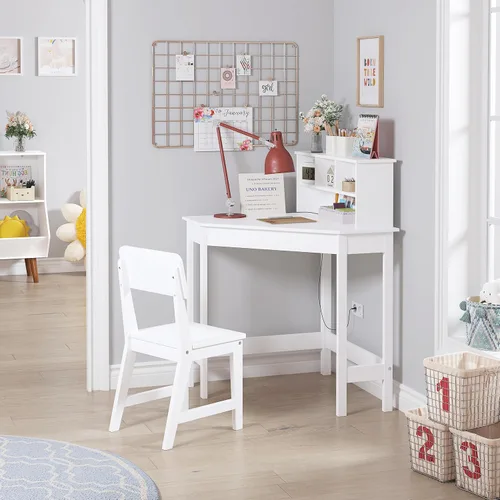 Miniatura 7 de UTEX Escritorio para niños, juego de escritorio de esquina y silla, mesa de estudio para niños con almacenamiento y gabinete para uso escolar