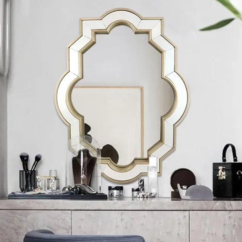 Miniatura 3 de Espejo festoneado dorado, espejos decorativos rectangulares grandes para decoración de pared, marco montado en la pared, espejo de latón, tocador